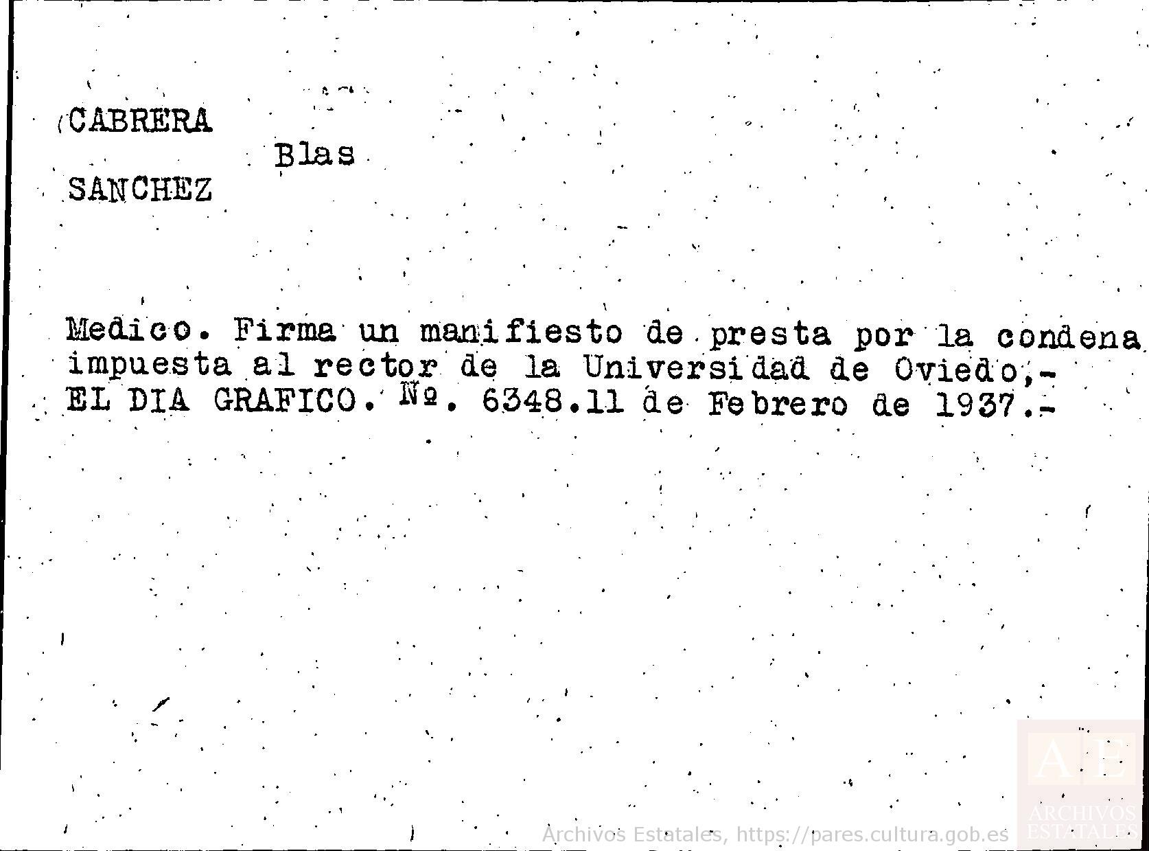 Ficha de Blas Cabrera Sánchez.