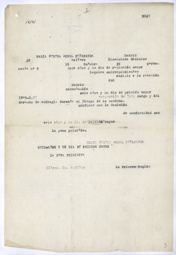 Archivo General Militar de Guadalajara, Comisión Central de Examen de Penas, penas ordinarias conmutadas, Comisión de Madrid, caja 300292, expediente 9827. ES.19030.AGMG/6.1.1.