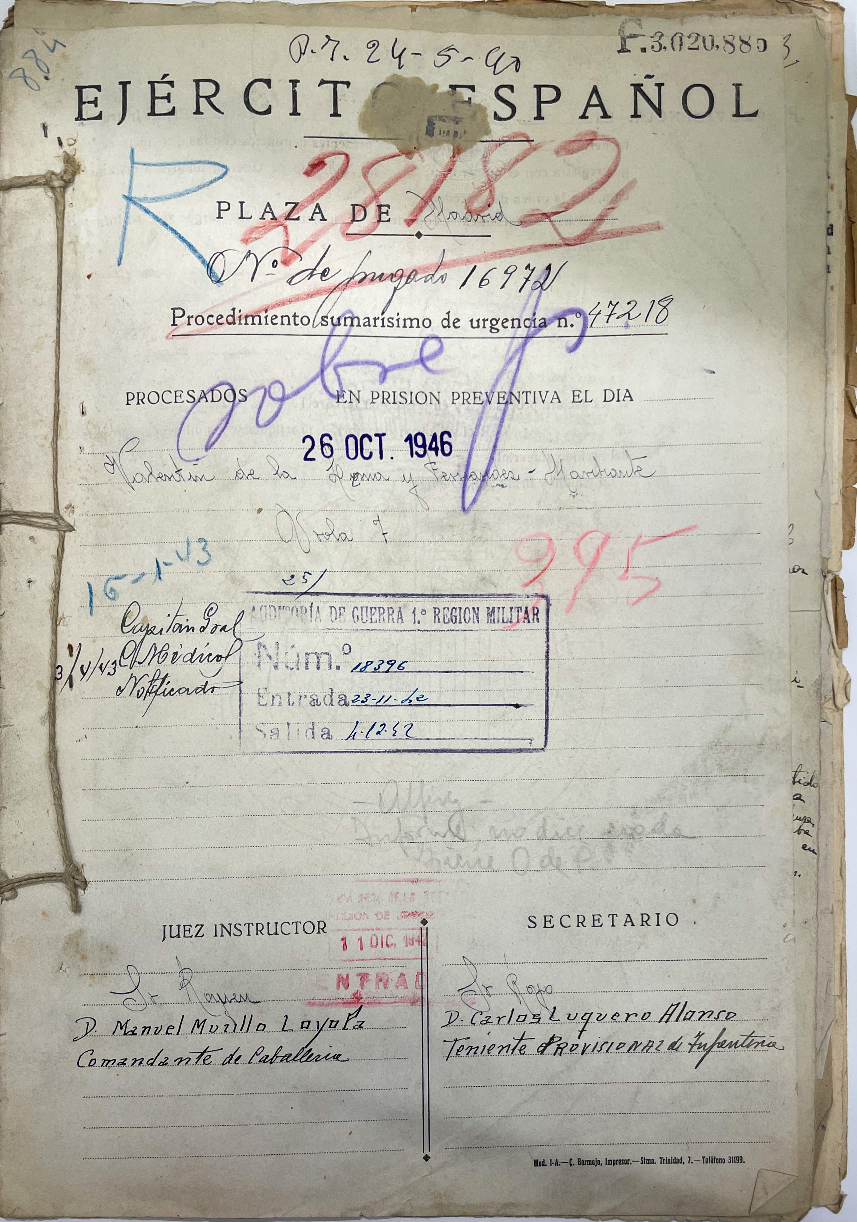 Documentación de Valentín De Loma y Fernández-Marchante. Fuente: Archivo General e Histórico de Defensa, Tribunal Militar Territorial n.º 1 (Madrid), sumario 47218, caja 2692, orden 10, 1939.