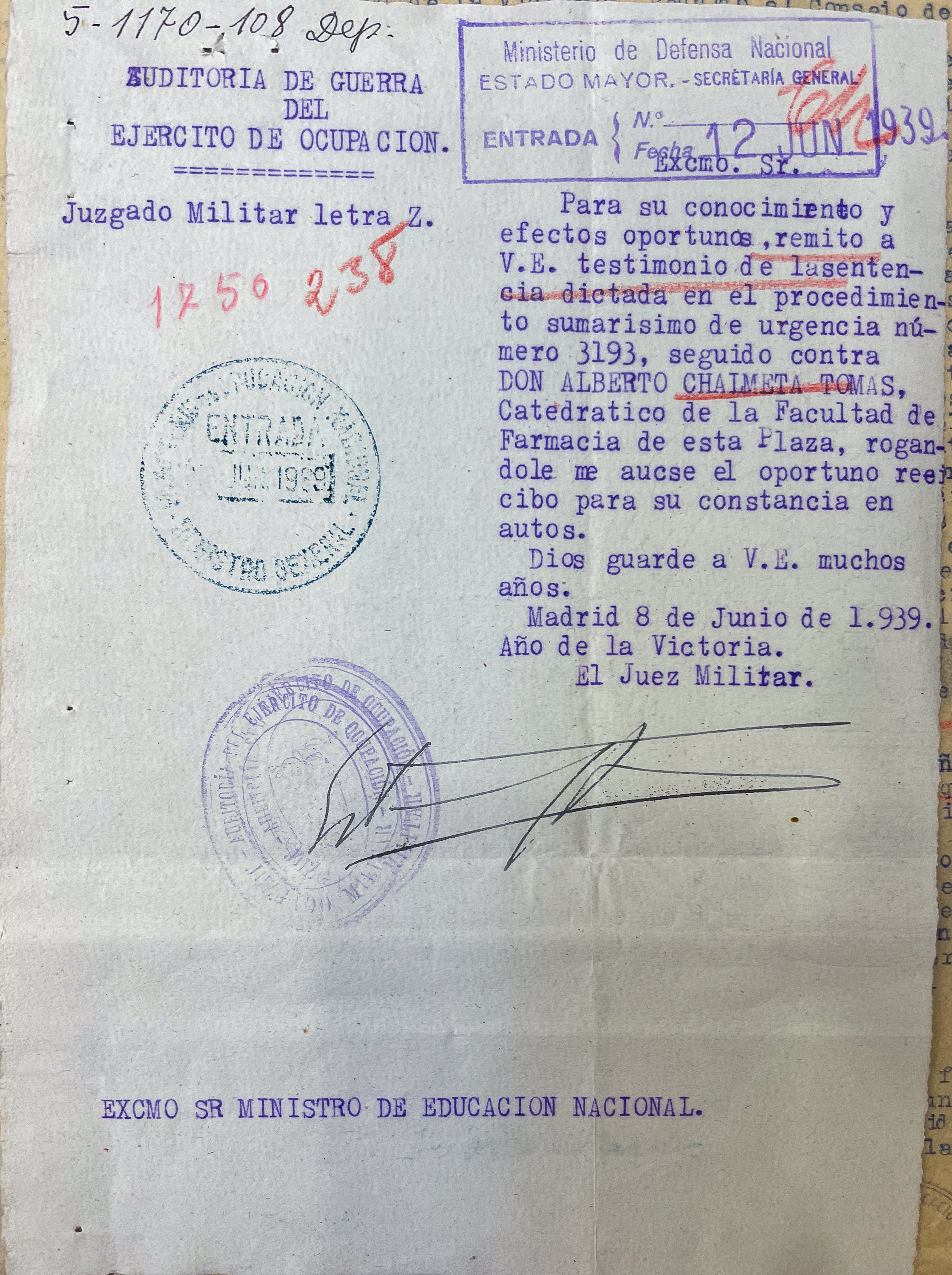 AGA, expedientes personales de catedráticos, 21/20523, expediente de Alberto Chalmeta y Tomás 31.019/155
