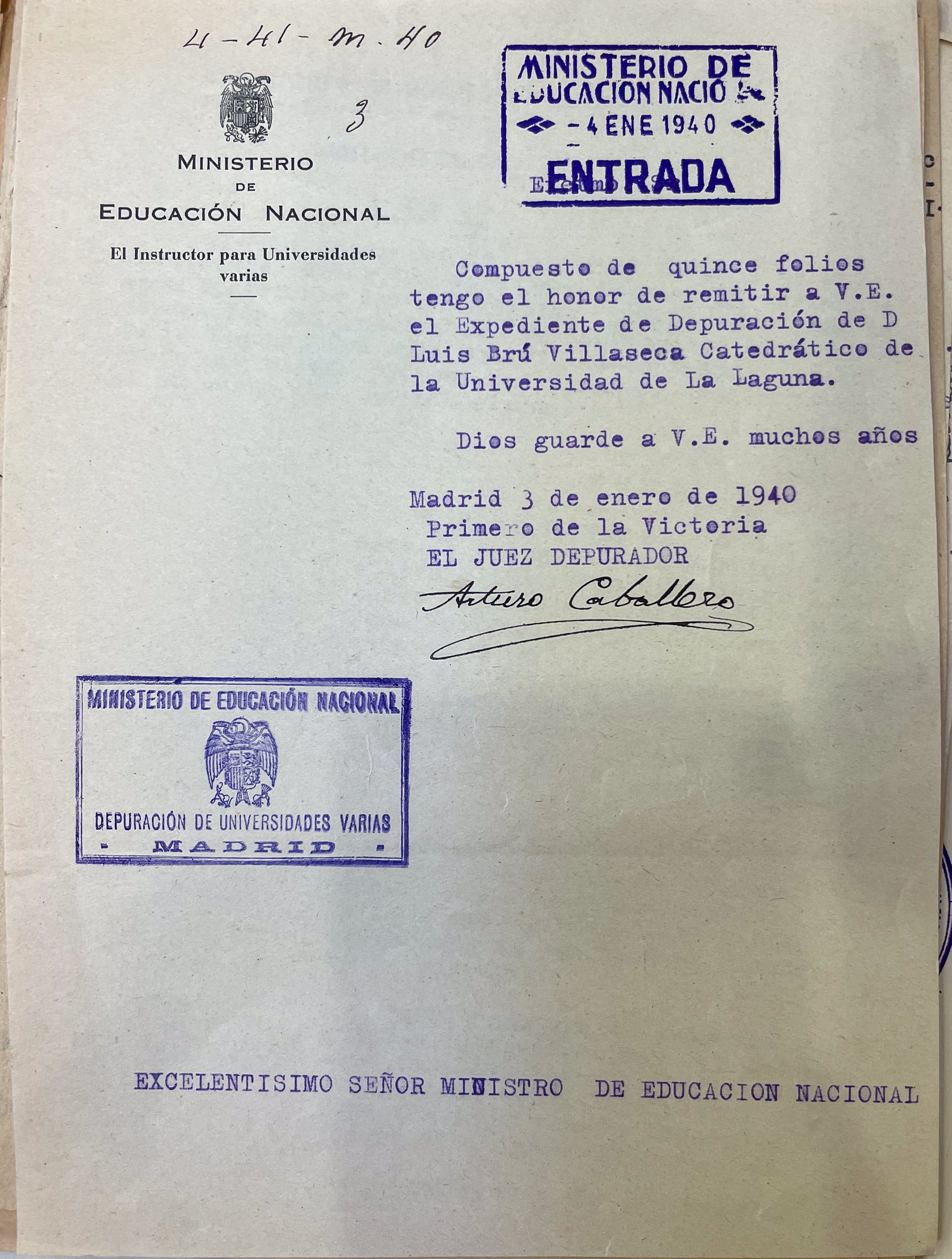 AGA, expedientes personales de catedráticos, 21/20521; expediente de Luis Bru, 31.018/144