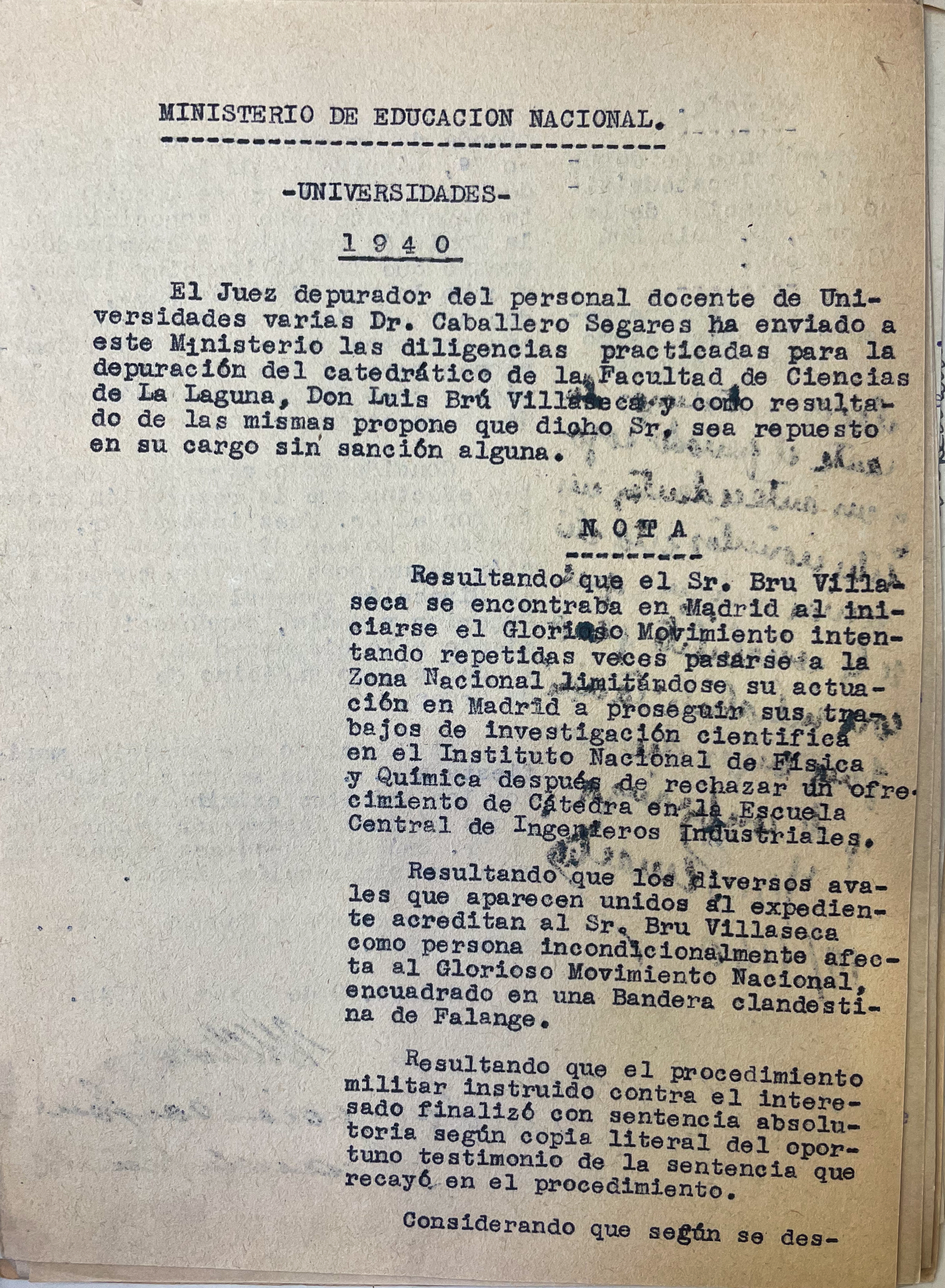 AGA, expedientes personales de catedráticos, 21/20521; expediente de Luis Bru, 31.018/144