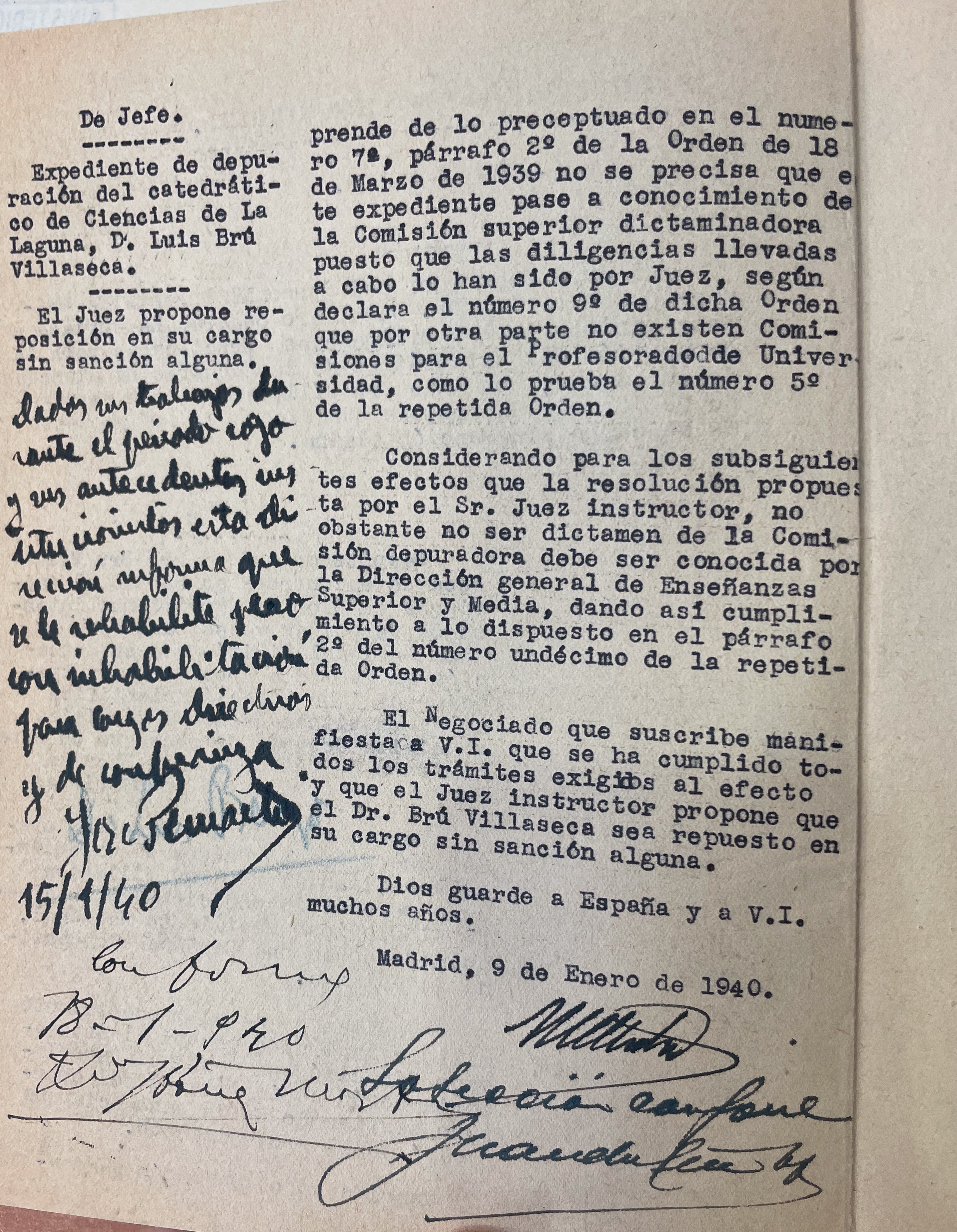 AGA, expedientes personales de catedráticos, 21/20521; expediente de Luis Bru, 31.018/144