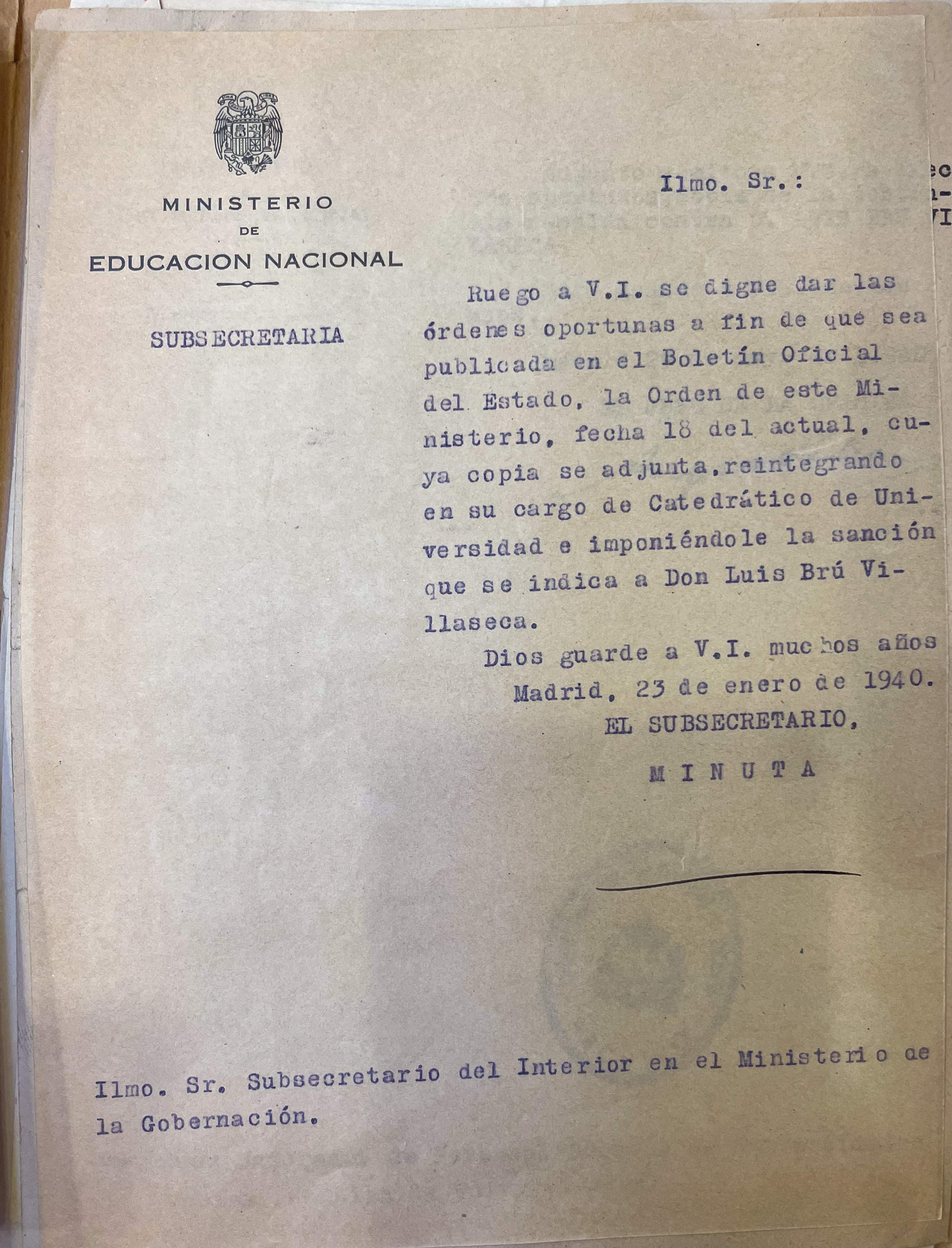 AGA, expedientes personales de catedráticos, 21/20521; expediente de Luis Bru, 31.018/144
