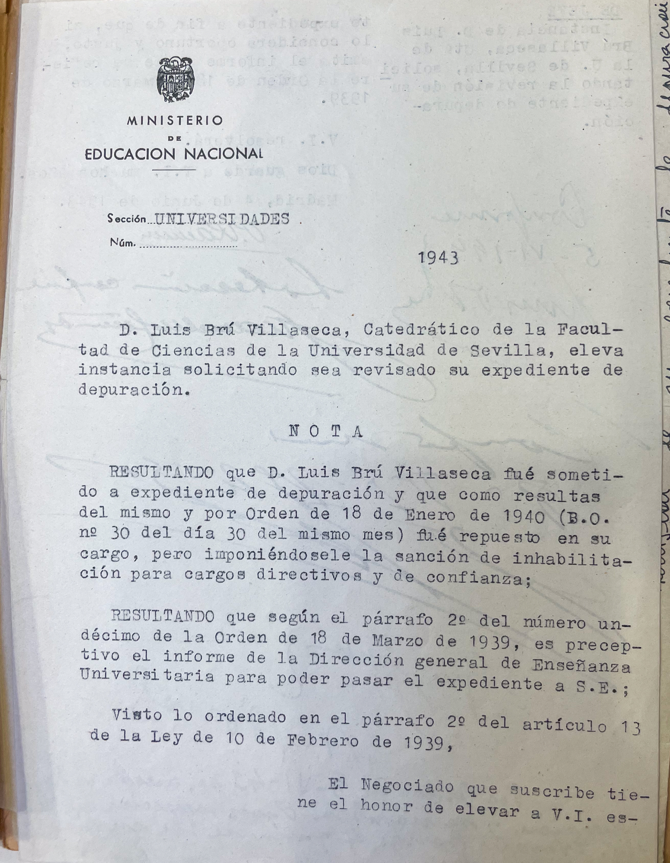 AGA, expedientes personales de catedráticos, 21/20521; expediente de Luis Bru, 31.018/144