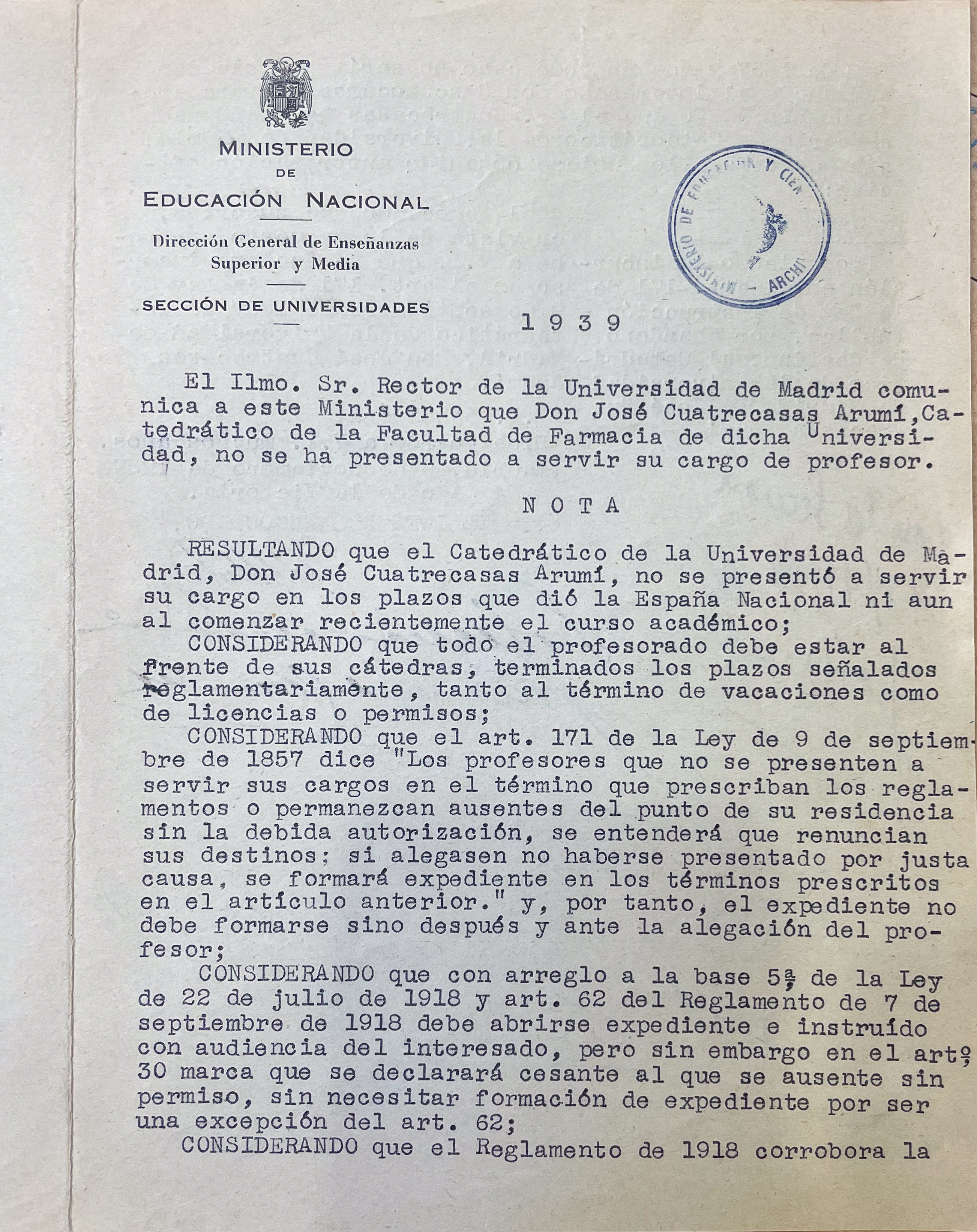 AGA, expedientes personales de catedráticos, 21/20523.