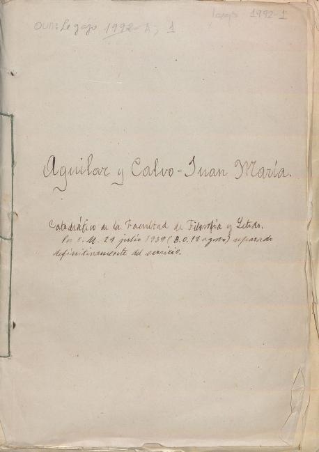 Trabajo manuscrito de Juan María Aguilar Calvo