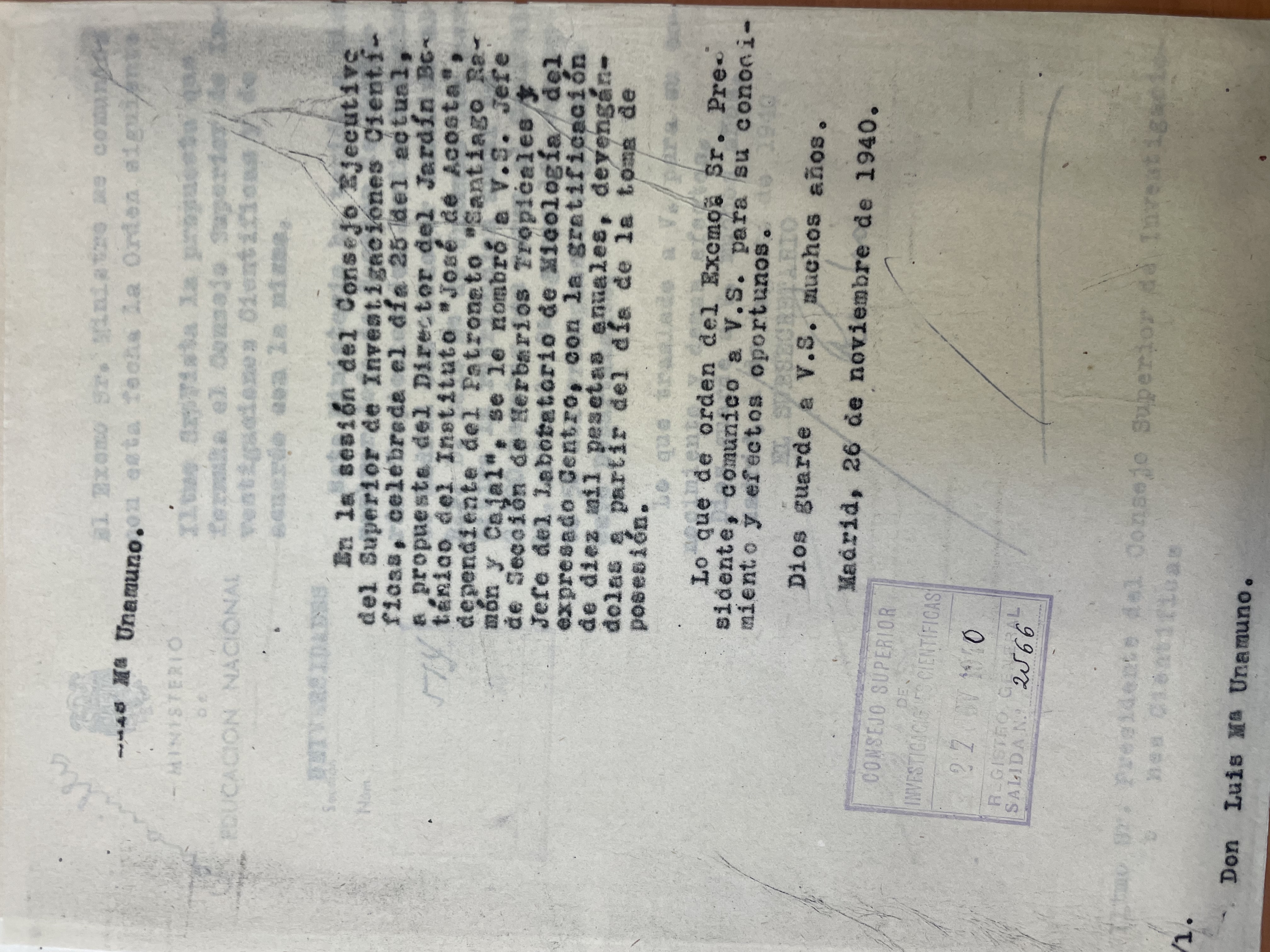 Documentación de Luis María Unamuno Irigoyen en el Archivo General de la Administración.