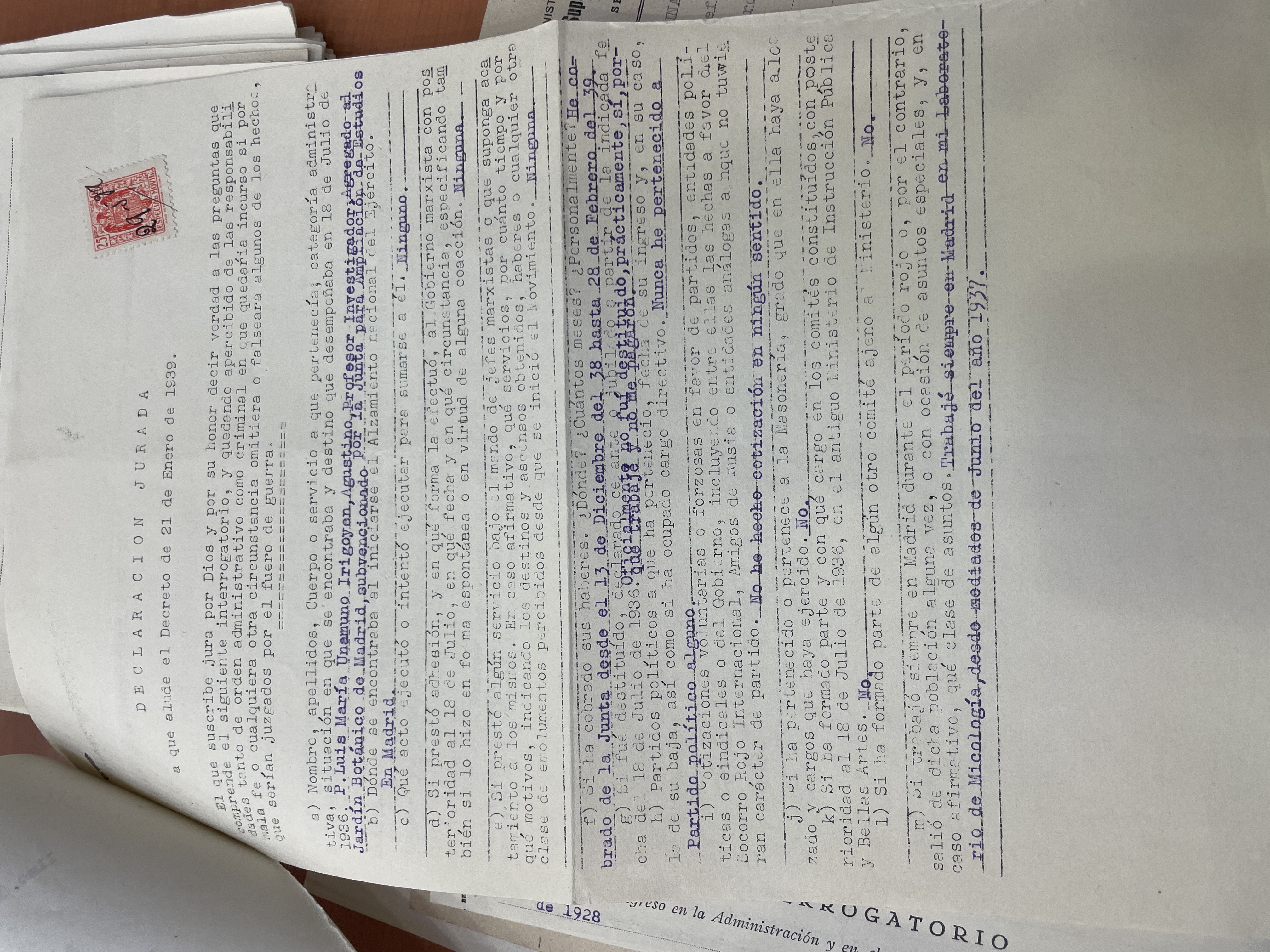 Documentación de Luis María Unamuno Irigoyen en el Archivo General de la Administración.